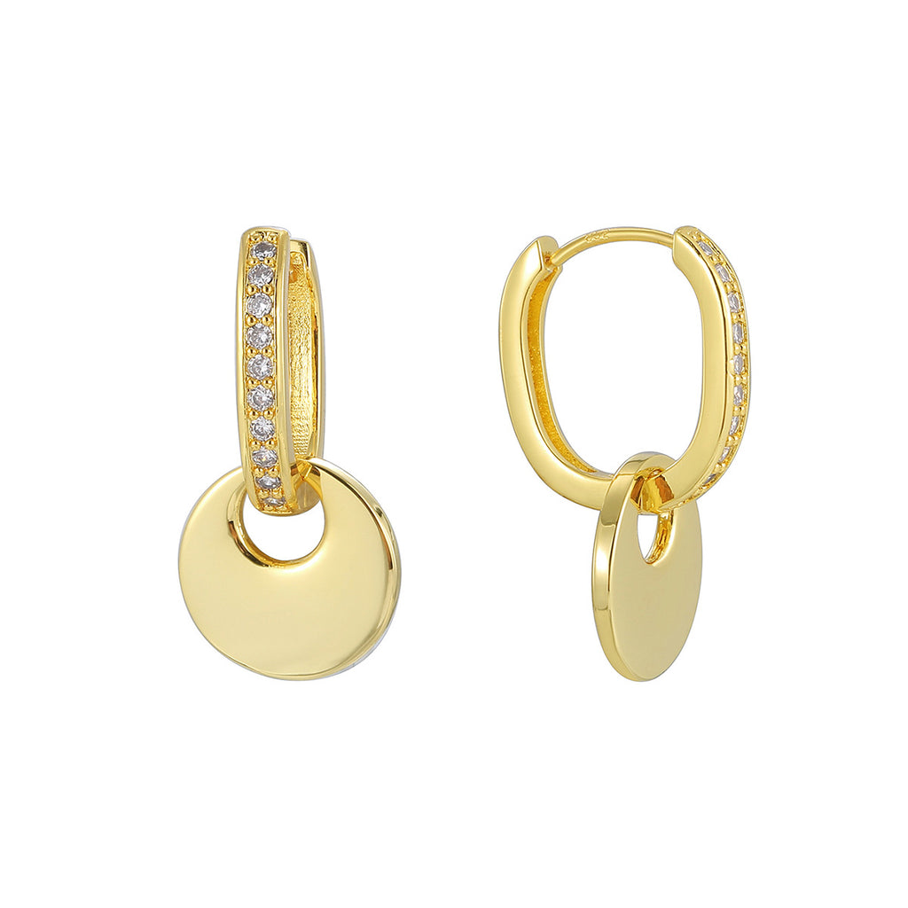 E0660 Retro Design Geometric Round Disc Earrings for Women Gold-Plated Zirconia Earrings