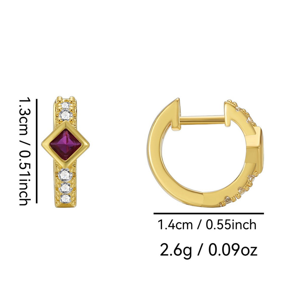 E0605 Korean Fashion Trendy Square Purple Zircon Earrings for Women Copper Gold-Plated Micro-Inlaid White Zircon Earrings