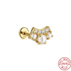 S925Sterling Silver Butterfly Inlaid Diamond Pearl Spiral Ear Cuff Hot Sale16G Flat Head Piercing Ear Cuff Jewelry