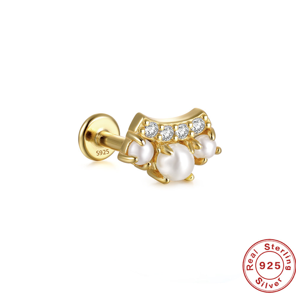 S925Sterling Silver Butterfly Inlaid Diamond Pearl Spiral Ear Cuff Hot Sale16G Flat Head Piercing Ear Cuff Jewelry