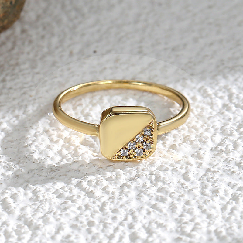 R0224 Closed Geometric Square Zircon Ring for Women Fashion Design