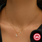 Sterling Silver Star Moon Diamond Necklace Layered Collarbone Chain