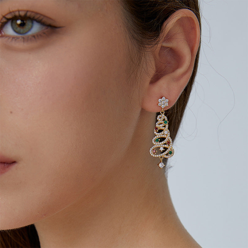 E0535 New Fashion Christmas Jewelry Exquisite Earrings for Women Christmas Tree Snowflake Shape Zircon Earrings