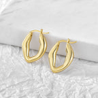 E0295 Fashion Metal Glossy Oval Earrings Irregular Concave-Convex Minimalist Style Women's Hoop Earrings Studs