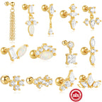 S925Sterling Silver Opal Inlaid Diamond Round Bead Threaded Piercing Ear Bone Stud Hot-Selling High-End Marquise Opal Earrings