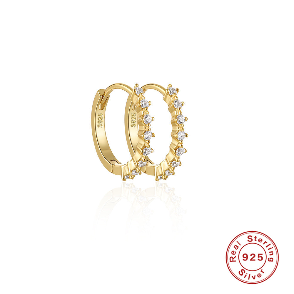 S925Sterling Silver Round Micro Pave Zircon Trendy Ear Cuff Stud Earrings Hot Selling Classic Super Sparkling Diamond Earrings