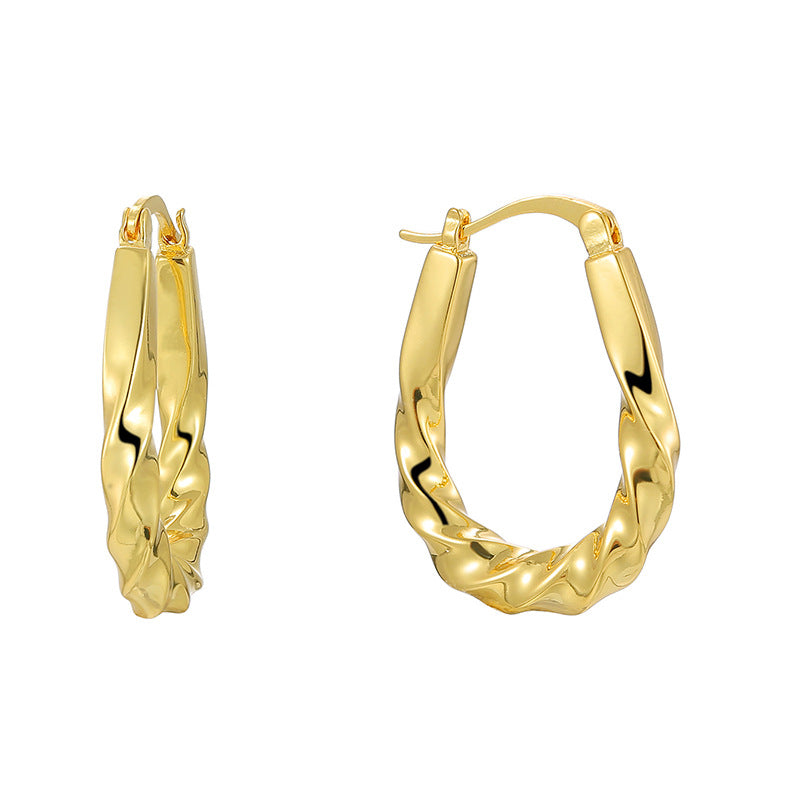 E0487 Irregular Twisted Earrings for Women Brass Gold-Plated Vintage Minimalist Style Spiral Ear Clips