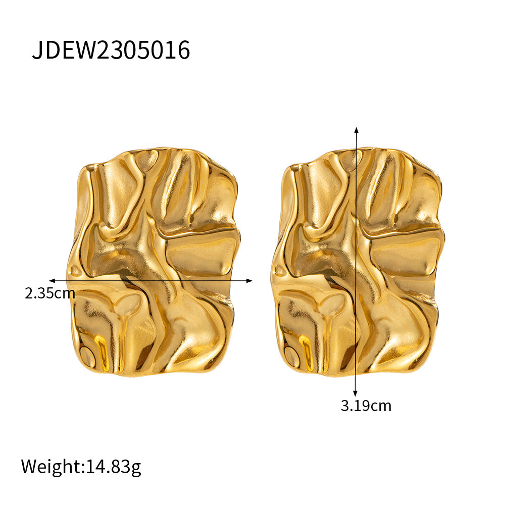 Stainless Steel Square Pleated Earrings Studs2025New Year's Trendy Design Earrings