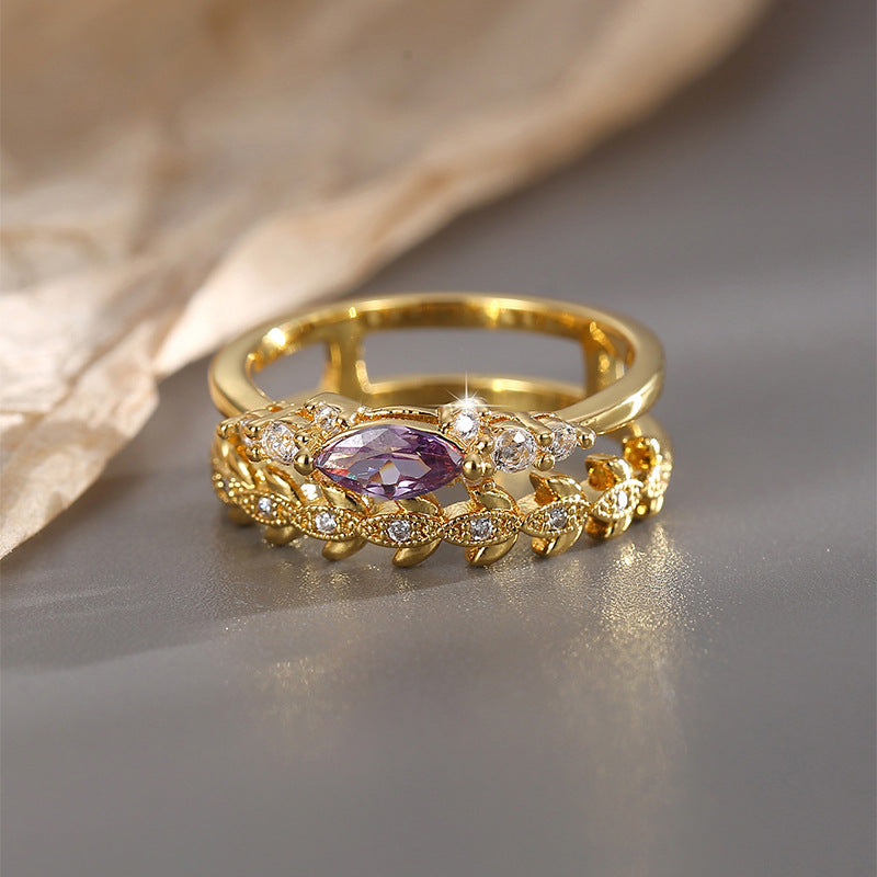 R0419 Elegant and fashionable purple zircon ring for women with micro-inlaid white zircon