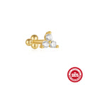 Crown Horse-Eye Zircon 925 Sterling Silver Cartilage Stud — side profile — alternate angle 3 — jewelry finish and design detail