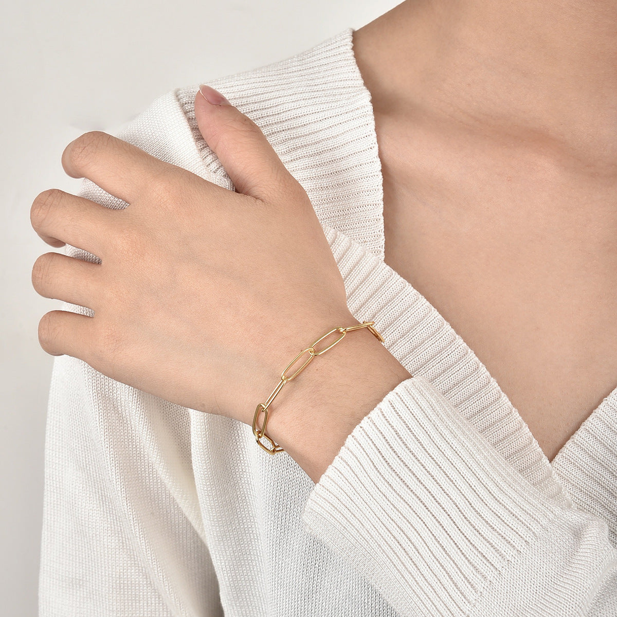 B0050 Minimalist Loop Chain Thick Chain Inlaid Diamond Bracelet for Women Simple Cool Style