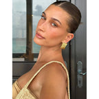 2H18K Gold Stainless Steel Square Wave Texture Earrings  Same Style Simple Geometric Earrings