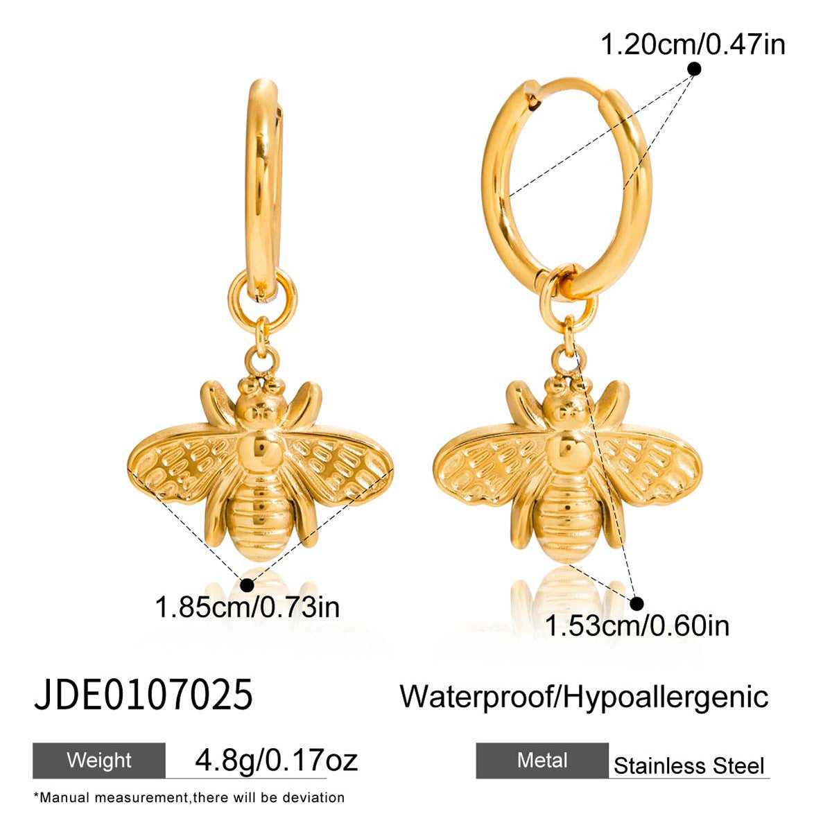 Stainless Steel Bee Earrings Ring Necklace Ring Non-Fading Bracelet