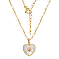 Gold-Tone Heart Cubic Zirconia Pendant Stainless Steel Necklace with Chain Detail with a heart design profile