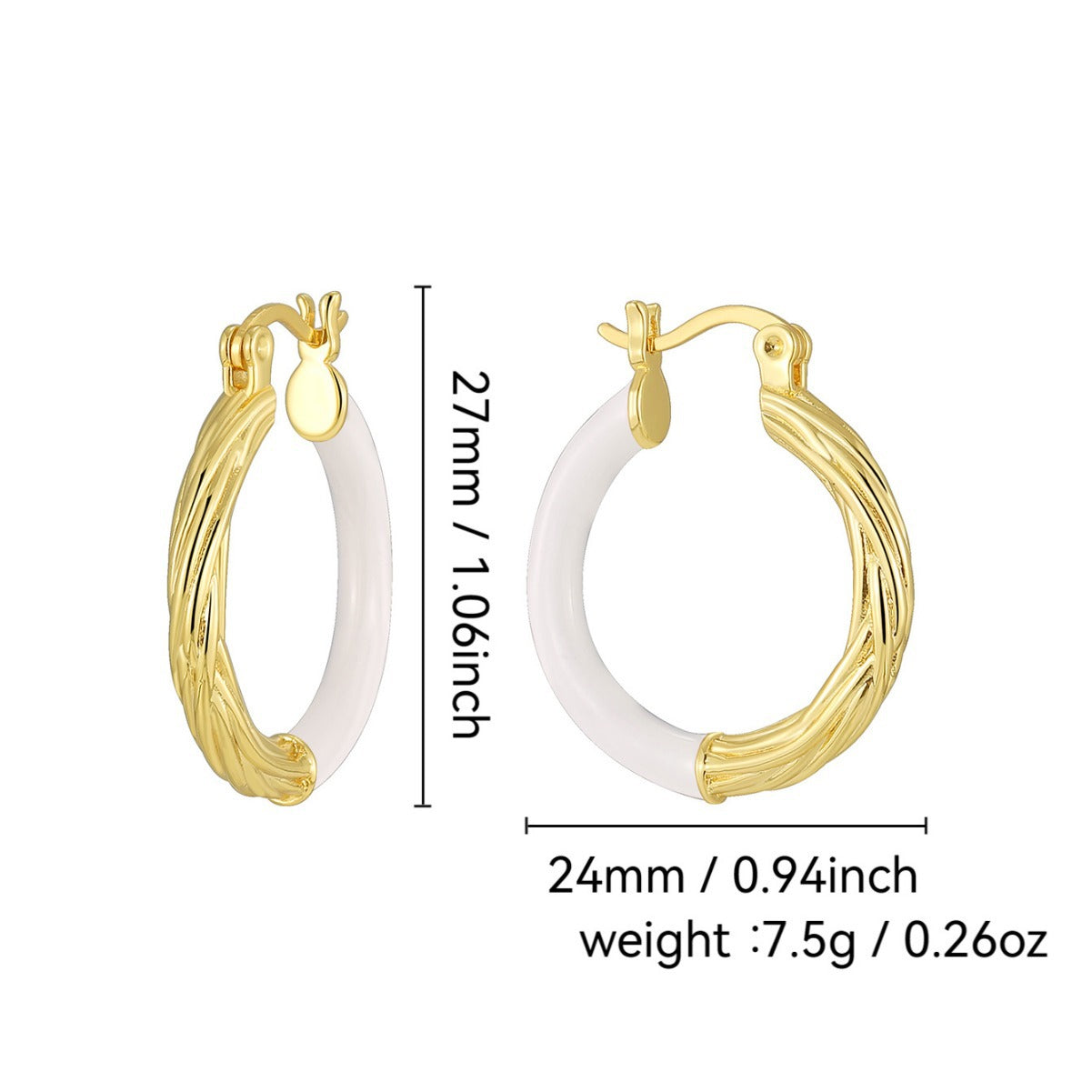 E0637 Lightweight Fashion Epoxy Earrings for Women Retro Simple Asymmetric Spliced Hoop Earrings