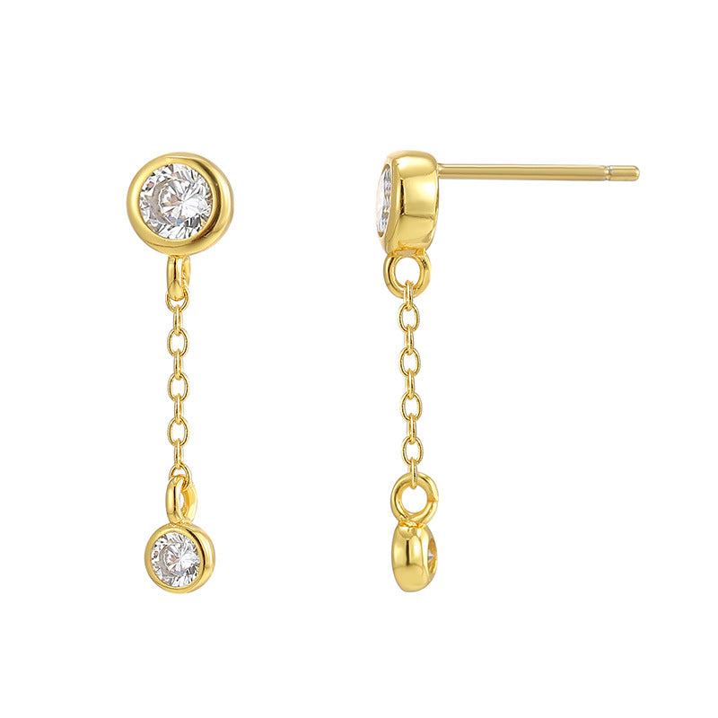 SE0015 S925Silver Japanese Korean Fashion Drop Earrings for Women Plated14K Gold Inlaid Zirconia Earrings