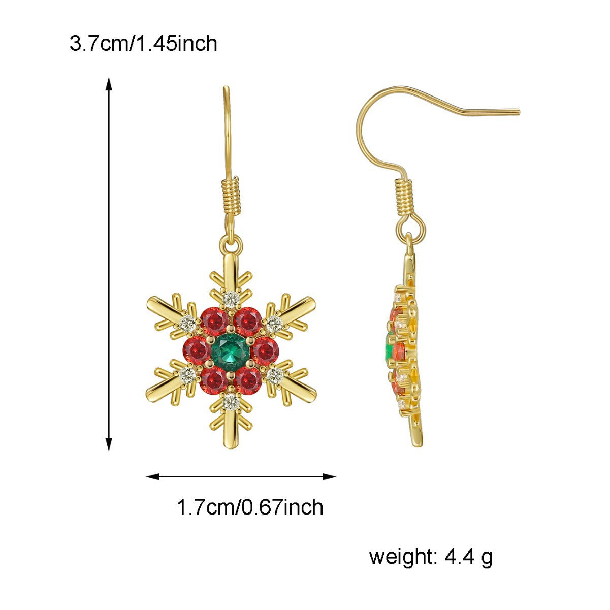 E0537 New Christmas Ornaments Snowflake Ear Hooks Female Brass Gold Plated Inlaid Zircon Earrings