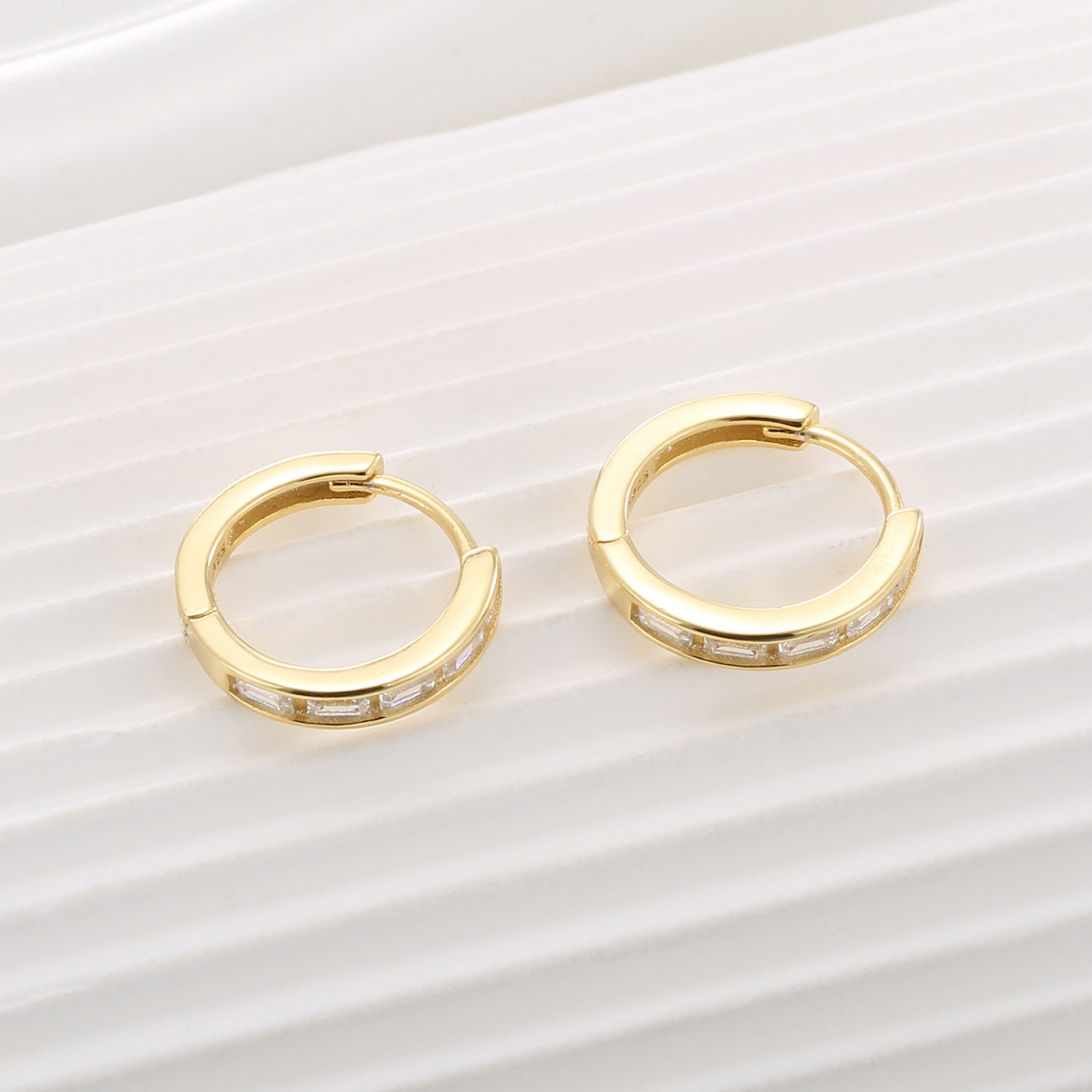 SE0126 S925Silver plating14K Gold French Minimalist Design Single Side Inlaid Square Zircon Earrings for Women, Two Colors Available