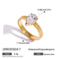 Gold-Plated Stainless Steel Ring with Cubic Zirconia Detail — Soft Contour — material detail — jewelry finish and design detail