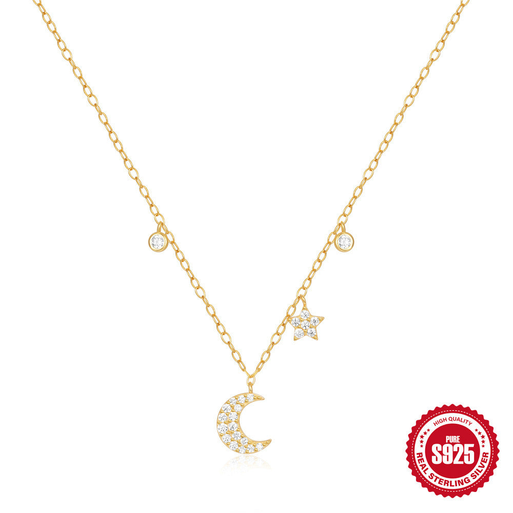 Sterling Silver Star Moon Diamond Necklace Layered Collarbone Chain