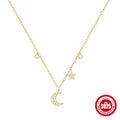 Celestial Star Moon Zircon 925 Sterling Silver Layered Necklace — pendant connection — jewelry finish and design detail