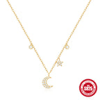 Sterling Silver Star Moon Diamond Necklace Layered Collarbone Chain