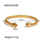 2H Natural Stone Bracelet for Women, Non-Fading Open Bangle, Stainless Steel Jewelry