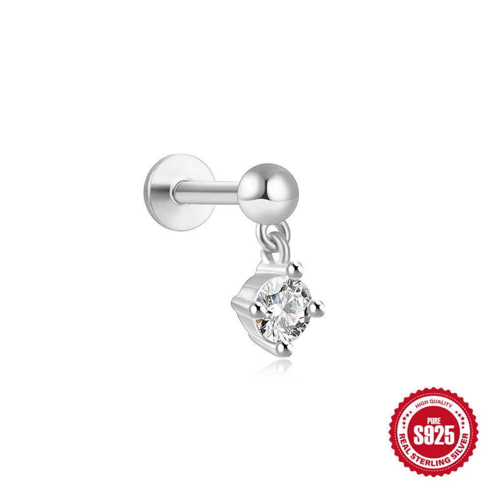 S925Sterling Silver Geometric Star Inlaid with Diamonds Fashion Flat Head Piercing Threaded Ear Bone Stud New Hot-Selling Earrings for Women