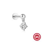 S925Sterling Silver Geometric Star Inlaid with Diamonds Fashion Flat Head Piercing Threaded Ear Bone Stud New Hot-Selling Earrings for Women