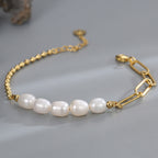 B0123 Simple Fashion Asymmetric Bracelet for Women Design Paperclip Chain Shell Beads