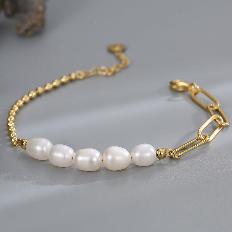 B0123 Simple Fashion Asymmetric Bracelet for Women Design Paperclip Chain Shell Beads