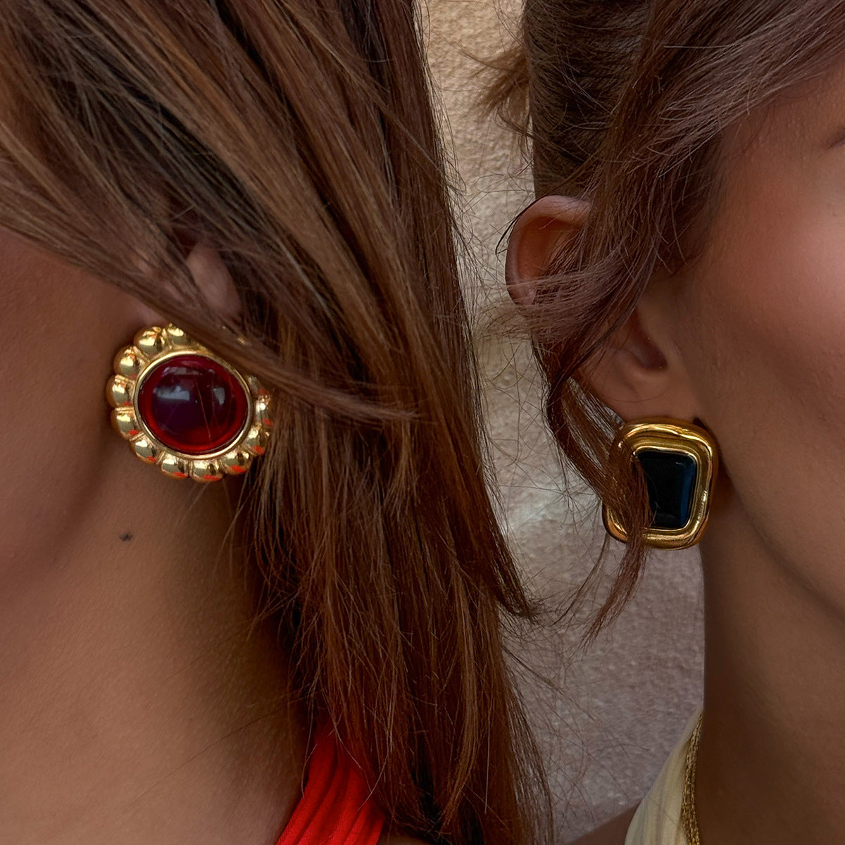 2H Stainless Steel Agate Stud Earrings Vintage Earrings Ear Jewelry earrings