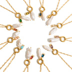 Twelve Birthstone Pearl Necklace Choker Stainless Steel Jewelry Collarbone Chain Accessory