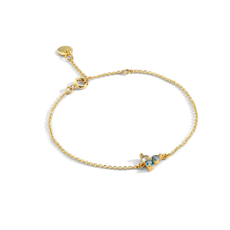 B0024 Blue Zircon Flower Gold-Plated Bracelet Simple Jewelry