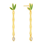 E0624 Korean Fashion Mori Style Clover Resin Earrings for Women Copper Gold Plated Bamboo Tube Water Drop Zircon Earrings