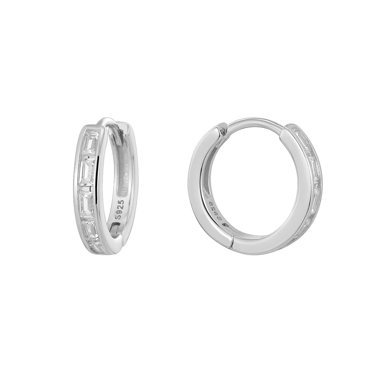 SE0126 S925Silver plating14K Gold French Minimalist Design Single Side Inlaid Square Zircon Earrings for Women, Two Colors Available