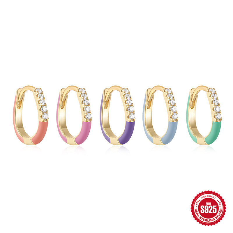 Sterling Silver925Oil Drop Irregular Hoop Earrings for Women Summer Colorful Dopamine Jewelry Earrings earring