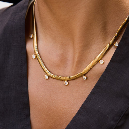 18K Gold-Tone Cubic Zirconia Stainless Steel Necklace with cubic zirconia design details