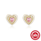 New925Sterling Silver Heart-Shaped Colored Diamond Oil Drop Earrings Hot-Selling Inlaid Diamond Mother's Day Earrings for Women