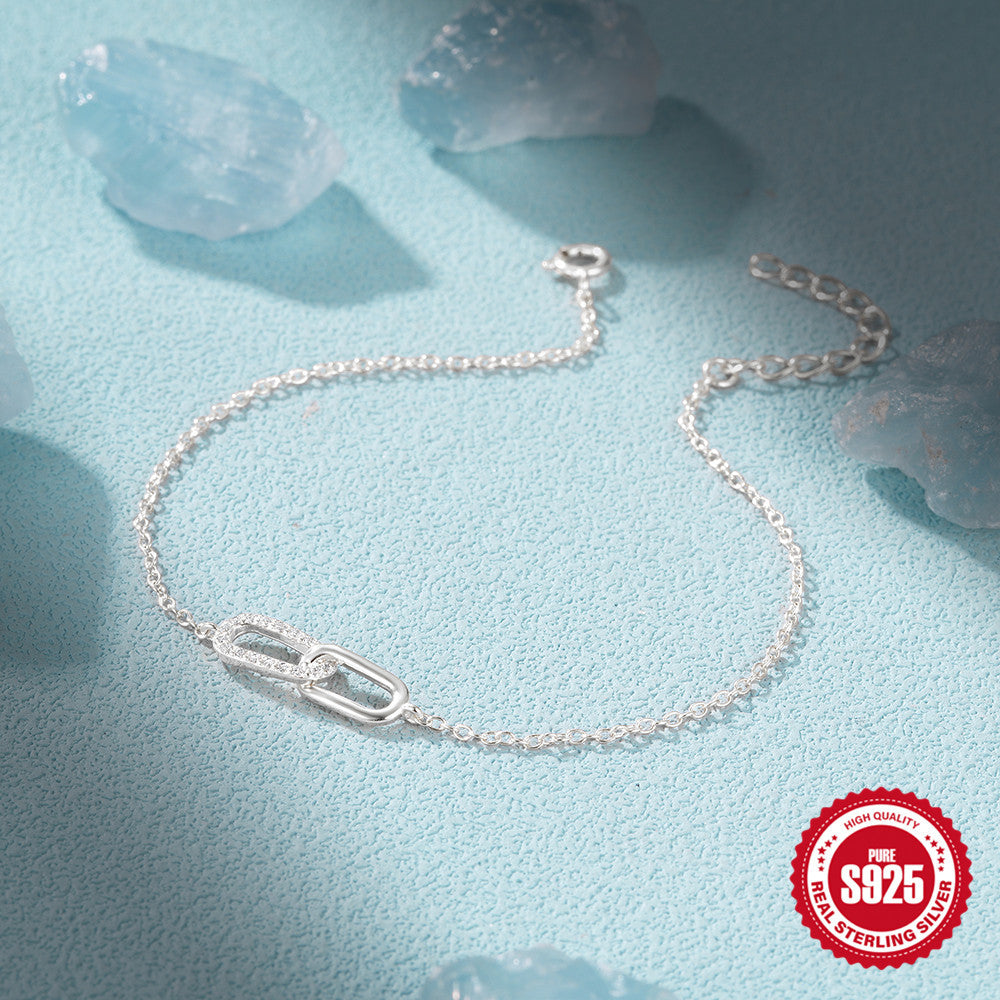 S925 Sterling Silver Cross Bracelet With Zircon Inlay Korean Design