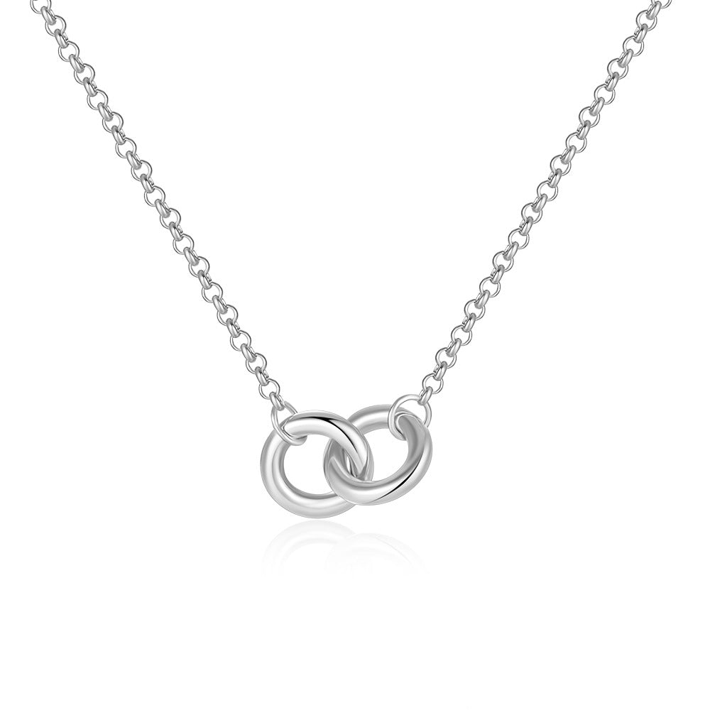 Sterling Silver S925 Mobius Collarbone Double Ring Necklace