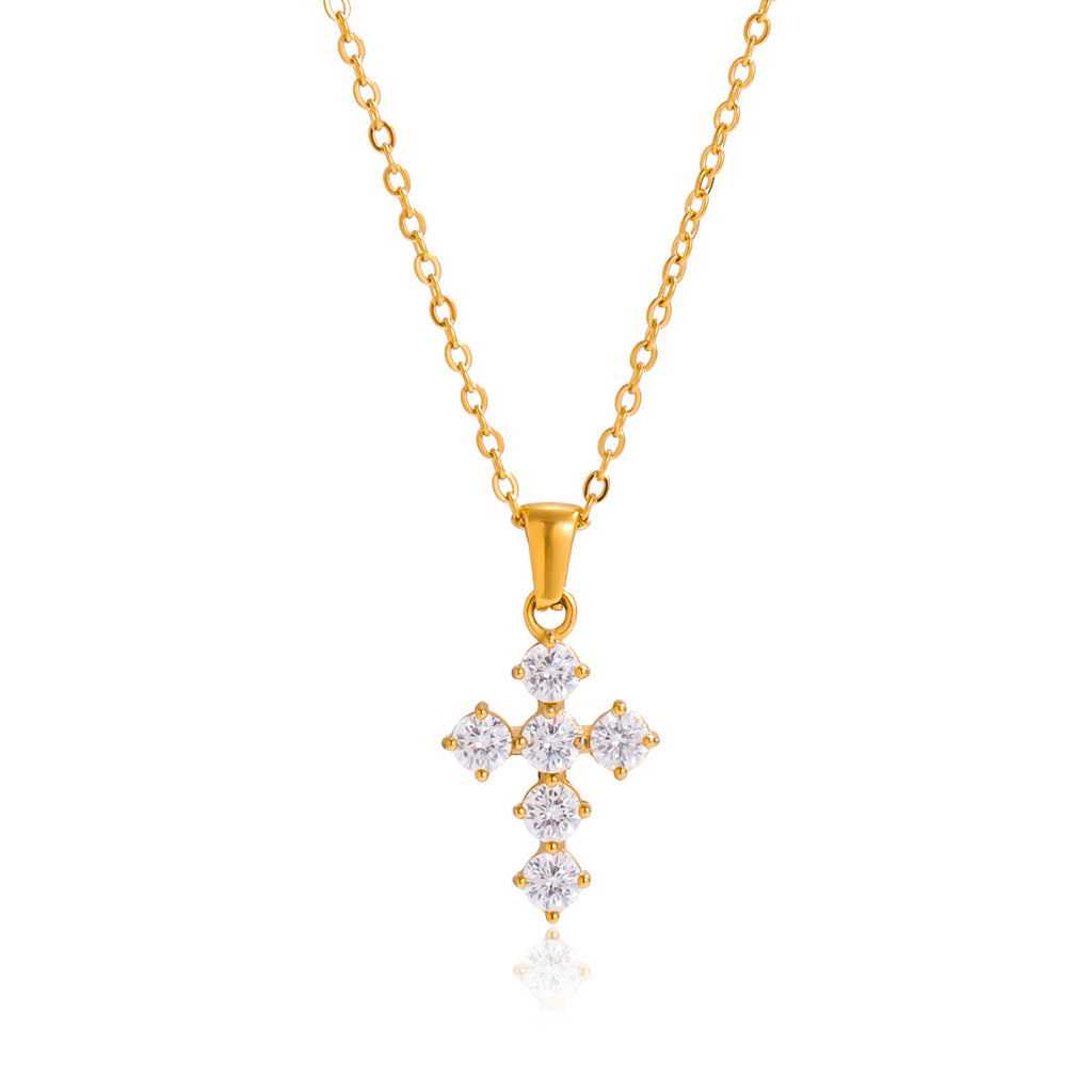 Stainless Steel Zircon Cross Necklace Pendant Clavicle Chain Jewelry