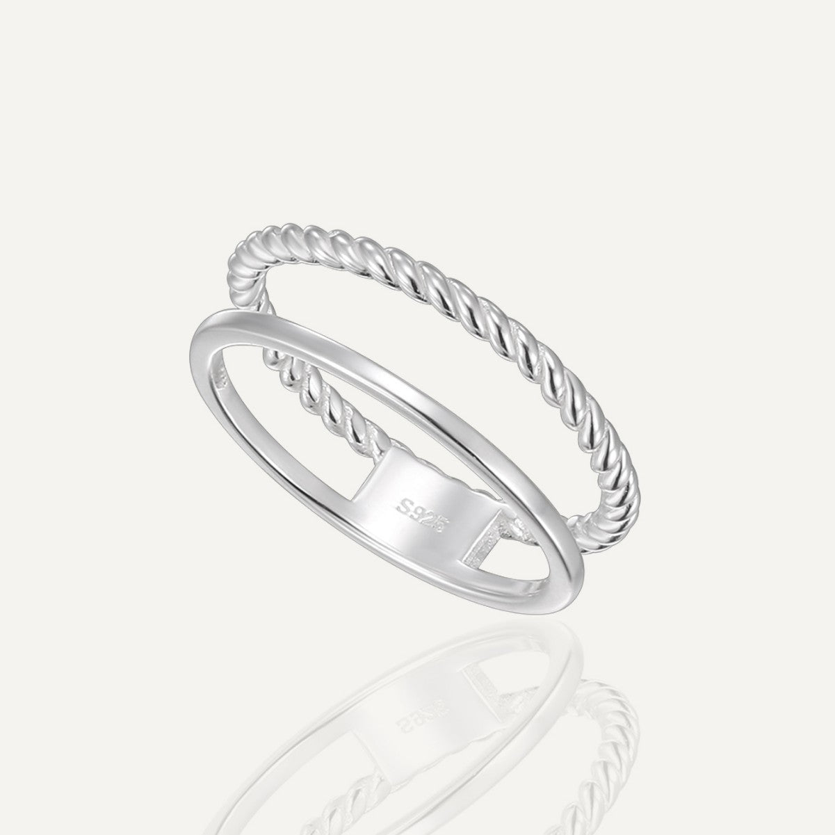SR0041 S925Silver Braided Two-Ring Closed Vintage Design