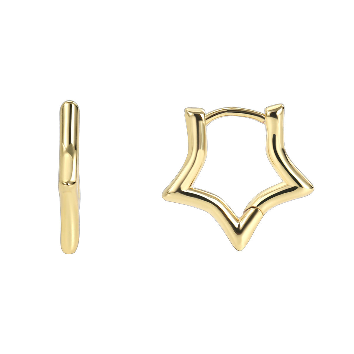 E0330 Metallic Star Earrings for Women Copper Plated Real Gold Glossy Pentagram Ear Clips Ear Hoops Ear Jewelry