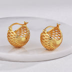 E0620 Fashionable Personality Exaggerated Hollow Sphere Retro Unisex Earrings Copper Gold Plated Ear Clips