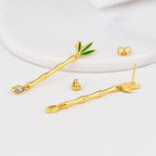 E0624 Korean Fashion Mori Style Clover Resin Earrings for Women Copper Gold Plated Bamboo Tube Water Drop Zircon Earrings