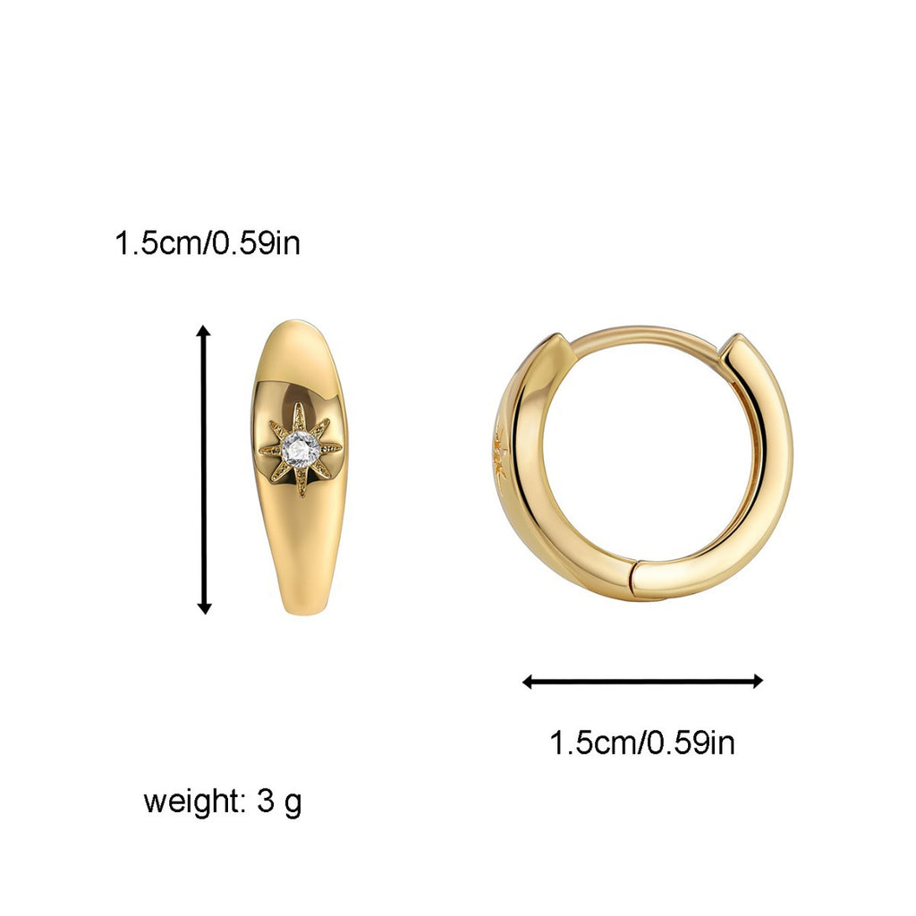 E0449 Fashionable Exquisite Earrings for Women, Minimalist Style, Smooth Surface, Sunlight Zirconia Inlaid Earrings