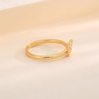 R0470 Japanese and Korean Style Small Fragrance Design Butterfly Shape Ring for Women Copper Plated with Real Gold Simple Smooth Surface Ring