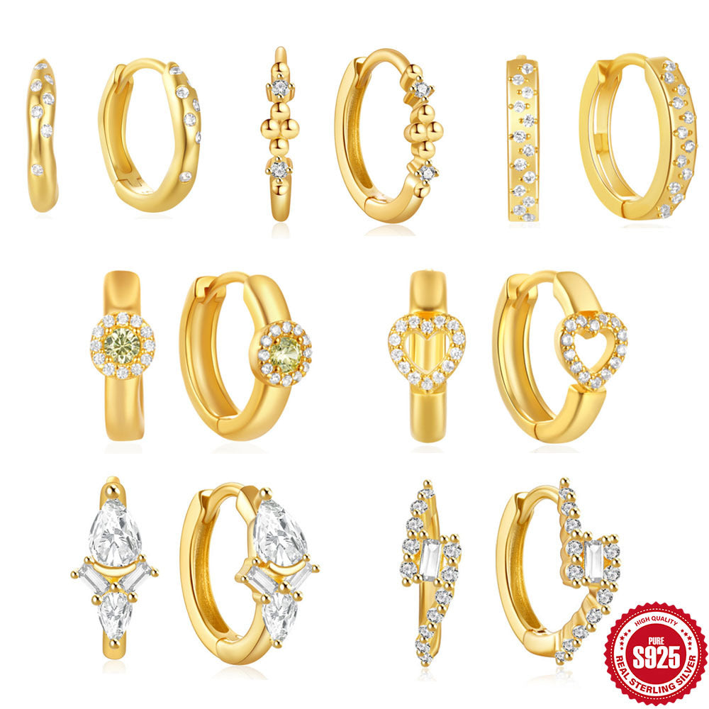 S925Sterling Silver Heart Geometric Inlaid Diamond Hoop Earrings Hot Sale Irregular Ear Clips Earrings for Women