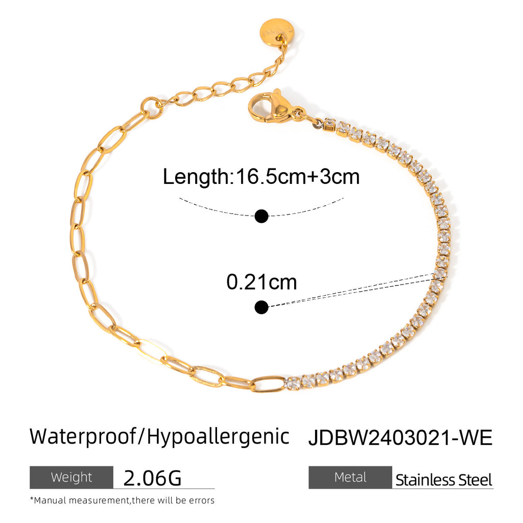 Stainless Steel Zircon Bracelet Plain Ring Bracelet Open Bracelet